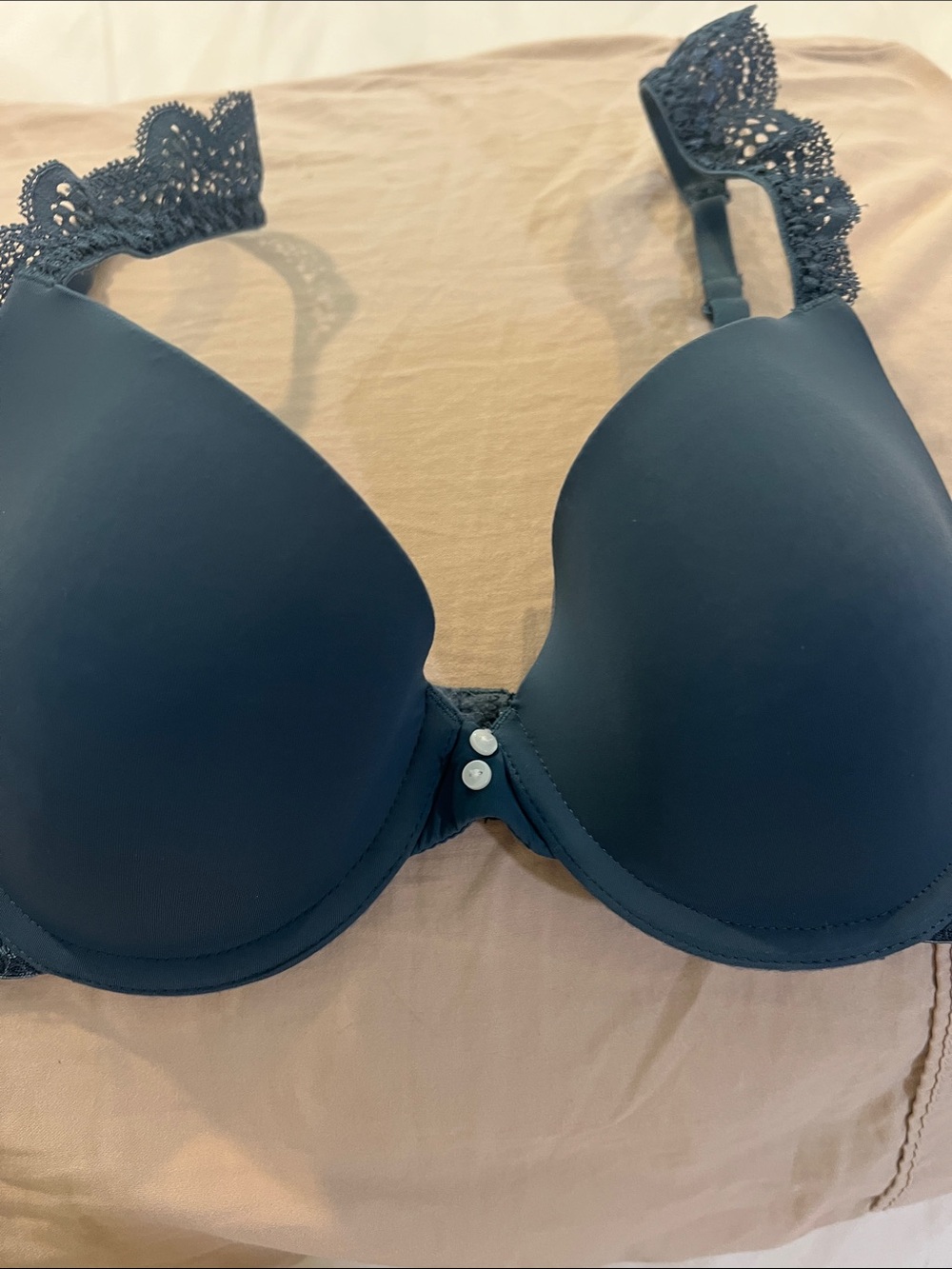 aerie Navy Smooth Plunge Bra with Lace Strap size 34 B